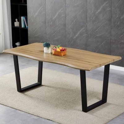 Obrázek Stůl jídelní, 180x90x75 cm, MDF deska, dekor divoký dub, kovová nohy ve tvaru U, černý matný lak HT F4218 OAK