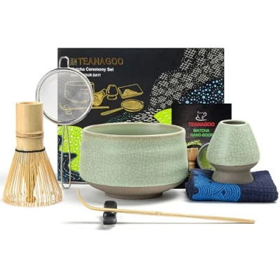 Obrázek TEANAGOO Japonská čajová sada, sada na šlehací metla Matcha, mísa bambusová metlička Matcha (zajíc), lopata (chashaku), držák metličku, přípravu čaje. N6, čaje..