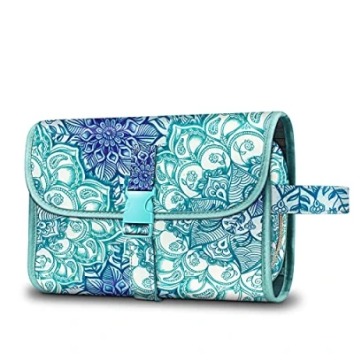Obrázek Fintie Tragbare Kulturtasche Kosmetiktasche Reisetasche, Große wasserdichte Aufhängen Make up Organizer Stauraum Tasche für Damen Mädchen, Smaragdblau