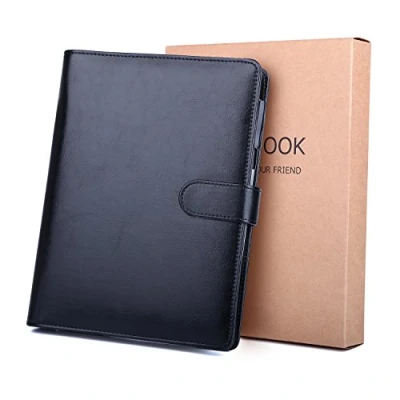 Obrázek BESTOO Poznámkový blok A5 kůže Filofax Doplňovací deník Executive konferenční desky 6 kroužkových knih 200 tloušťky stran, dárek pro muže (černý)