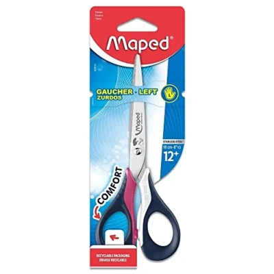 Obrázek Maped Nůžky pro leváky SENSOFT, 16 cm, flexibilní a ergonomické rukojeti, špičaté červeno černé, modro růžovo černé