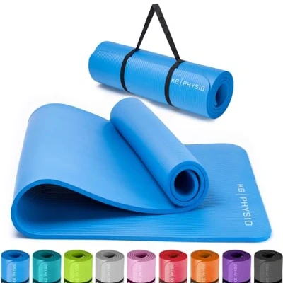 Obrázek Protiskluzová podložka na jógu od KG Physio 12 mm silná prémiová pro fitness studio, pilates nebo doma s popruhy nošení (na vnitřní straně podložky)., Zelená
