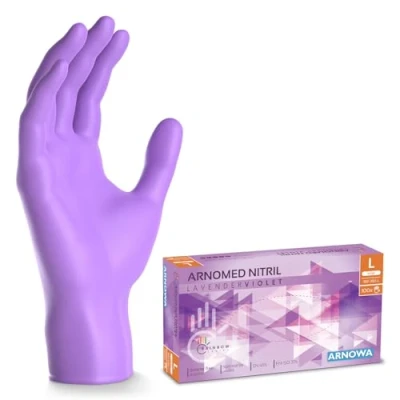 Obrázek ARNOMED jednorázové rukavice fialové 100 ks/krabice, nitrilové L, rukavice, bez pudru, gumové latexu, k dispozici v XS, S,
