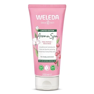 Obrázek WELEDA Bio Aroma Spa sprchový gel veganský přírodní kosmetika Limited Edition péče o sprchu pro ženy a muže se zimní vůní pleť sprcha k čištění obličeje těla (1 x 200 ml)