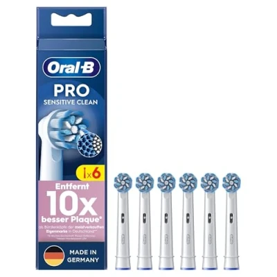 Obrázek Oral B Nasazovací kartáčky pro Sensitive Clean elektrický zubní kartáček, 6 kusů, jemné čištění zubů, inovativní štětiny ve tvaru X, originální nástavec zubního kartáčku Made in Germany