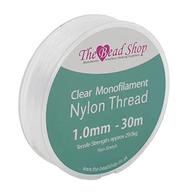 Obrázek Transparenter Nylonfaden, 1 mm, unsichtbare Schnur zum Aufhängen von Dekorationen, Nähen, Perlenstickerei, starker, nicht dehnbarer Nylondraht, 29 kg Zugfestigkeit, 30 m Spule
