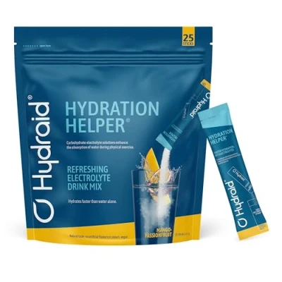 Obrázek Hydraid Hydration Helper® MANGO elektrolytový prášek se 1118 mg elektrolytů pro lepší absorpci vody sport a rychlé zotavení 25 tyčinek s příchutí manga maracuja