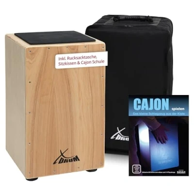Obrázek XDrum Cajon Primero Natur bednový buben vč. tašky na batoh a školy bedna se Snare Sound dřevěná s gigbagem