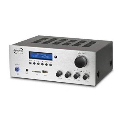 Obrázek Dynavox Stereo kompaktní zesilovač VT 80 MK, 4 šroubovací přípojky reproduktorů, dálkové ovládání pro digitální vstupy (USB, SD karta), integrovaná anténa BT a FM rádio, stříbrný