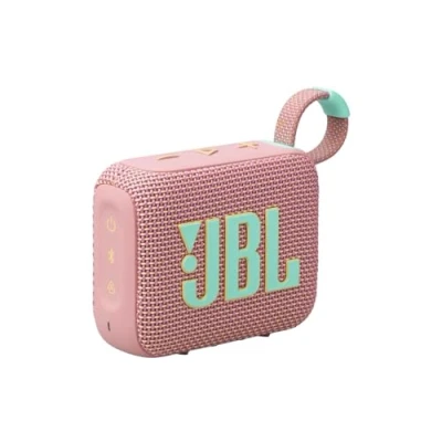 Obrázek JBL Go 4 v růžové barvě přenosný Bluetooth reproduktor s Pro Sound, hlubokými basy a funkcí Playtime Boost vodotěsný odolný proti prachu doba provozu 7 h