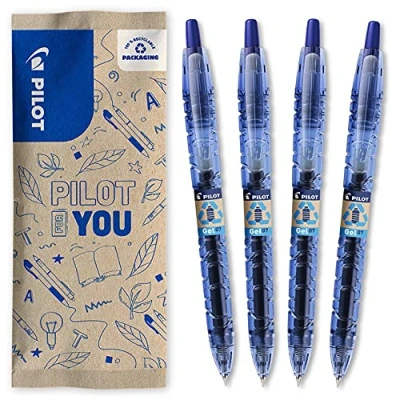 Obrázek PILOT Bottle 2 Pen Gel 0.7, Gelschreiber, Hergestellt aus recyceltem Kunststoff, (Blau), mittlere Spitze, 1 stück (4er Pack)