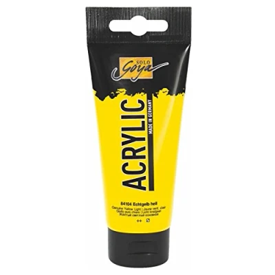 Obrázek KREUL 84104 Solo Goya Acrylic, 100 ml tuba ve světle žluté barvě, krémově mnohostranně použitelná akrylová barva studijní kvalitě, na vodní bázi, rychle a matně schnoucí, dobře krycí, vodotěsná