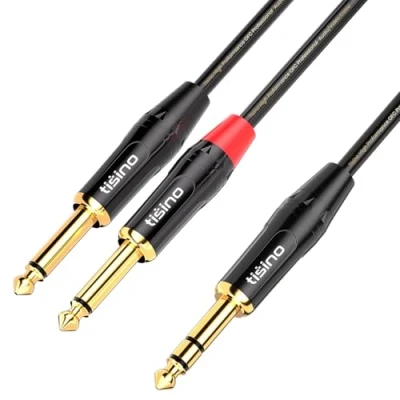 Obrázek Tisino 6,3 mm jack stereo na 2x konektor mono kabel vstupní audio adaptér vysílač a napájecí propojovací TRS 1M