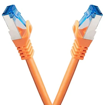 Obrázek BIGtec 2 kusy 0,25m CAT.7 Gigabit Patch kabel síťový oranžový měděný Ethernt LAN DSL CAT7 (RJ45, Cat 7, S/FTP PIMF) 25 cm