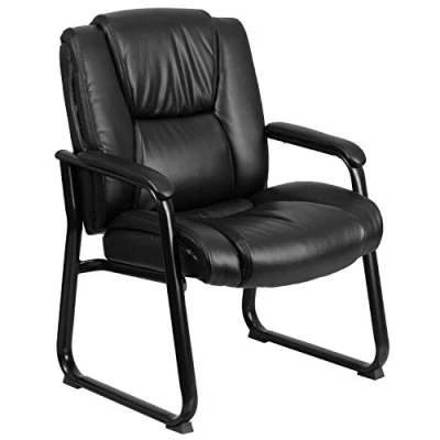 Obrázek Flash Furniture Hercules Big &amp; Tall Chefsessel, 227 kg Traglast, getuftetes LeatherSoft, Empfangsstuhl mit Kufengestell, Metall, Schwarz, 1 Stück