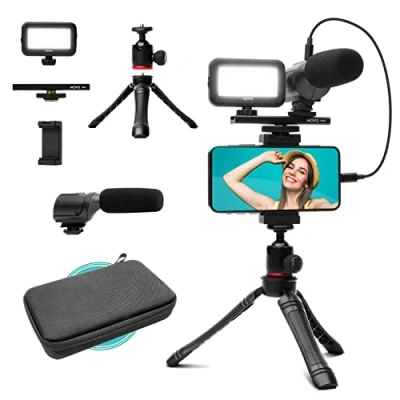 Obrázek Movo uVlogger Android/USB C/iPhone 15 kompatibles Vlogging Kit: Handy Stativ, Handyhalterung, LED Licht, Shotgun Mikrofon YouTube Starter und Content Creator Kit