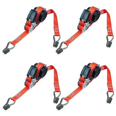 Obrázek PETEX 4X automatický ráčkový napínací popruh, samovyrolový, 1dílný, 5 m x 25 mm, 350/700 daN, do 700 kg, červený, dvojitý špičatý hák