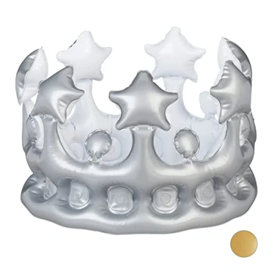 Obrázek Relaxdays Nafukovací koruna, doplněk ke kostýmu karneval, pro princeznu, krále, JGA, narozeninová stříbro