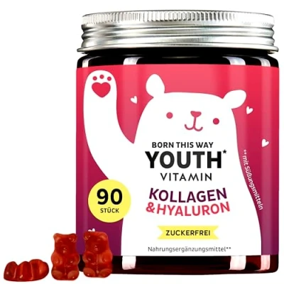 Obrázek Kolagen a hyaluronové gumoví medvídci bez cukru vysoce koncentrovaný komplex proti stárnutí s kolagenem, hyaluronem, koenzymem Q10, antioxidanty (90 ks)