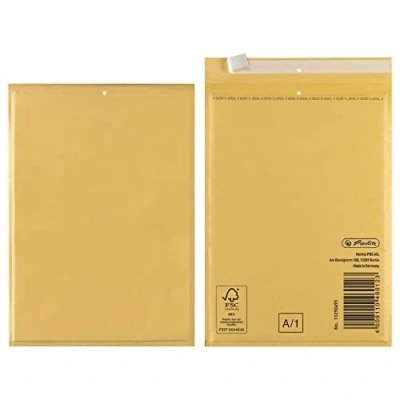 Obrázek Taška na bublinky A, Herlitz, papír FSC Mix Credit, PE fólie, vnější rozměr 12,5 x 17 cm, vnitřní 10,5 16 lepicí (Trifix), hnědá, balení po 4 kusech, zavařená