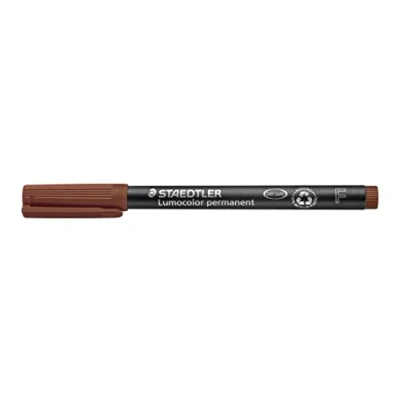 Obrázek STAEDTLER permanentní popisovač Lumocolor, hnědý, F špička šířka čar cca 0,6 mm, odolný proti rozmazání a vodě, Made in Germany, dlouhá životnost, 10 hnědých univerzálních tužek v kartonovém pouzdře,