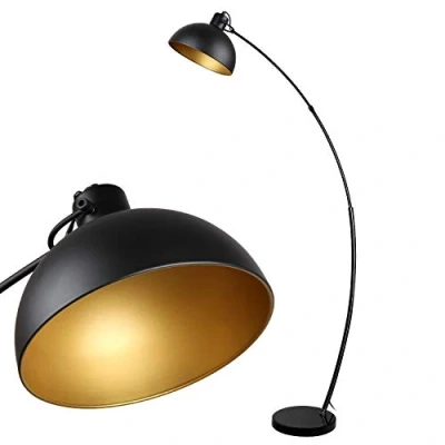 Obrázek Osasy stojací lampa Arc, vintage lampa, retro v černé a zlaté, nastavitelné stínítko, 1x E27 max. 60 W, 165 cm kov, na čtení, obývací pokoj, salonky