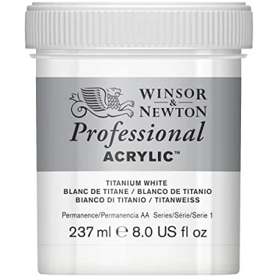 Obrázek Winsor &amp; Newton 2340644 profesionální akrylová barva v umělecké kvalitě, vysoká brilantnost barev a krycí síla, archivní kvalita, 237 ml květináč titanová bílá