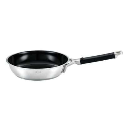 Obrázek RÖSLE SILENCE PRO CeraPlus pánev Ø 20 cm, nepřilnavá a robustní odolná vůči teplotám do 260 C, keramická úprava, vhodná myčky nádobí, nerezová ocel 18/10, barva siber/černá, 39,1 x 21,5 8,5 cm
