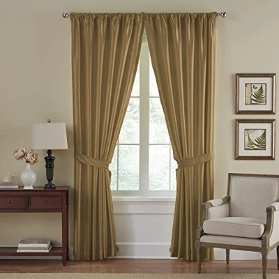 Obrázek Elrene Home Fashions Versailles Vorhang aus Kunstseide, Verdunkelungsvorhang mit Stangentasche, 132 x 274 cm, Gold, 1 Panel