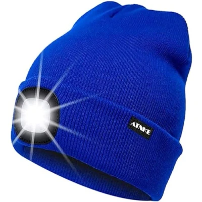 Obrázek ATNKE LED osvětlená čepice, dobíjecí USB běžecká čepice se světlem extrémně jasná 4 lampa zima teplá čelovka pro muže a ženy dárky, modrá