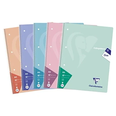 Obrázek Clairefontaine 306253C Packung mit 5 Heften / Collegeblöcken, DIN A4, 80 Blatt 90g dot/punktkariert, Pastellfarben sortiert, 1 Pack