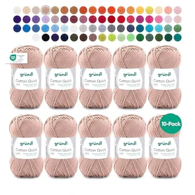 Obrázek Gründl Cotton Quick Uni pletací příze / háčkovací příze, 10 klubíček à 50 g (barevná ze 100% bavlny, certifikováno Öko Tex, 125 m, tloušťka jehlic: 3 4, x g), béžová, 29 12 7
