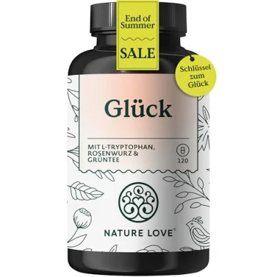 Obrázek NATURE LOVE® Štěstí s extraktem Rhodiola Rosea, L tryptofan, extrakt z růžice a zeleného čaje 120 kapslí mj. vitaminem B6 pro vaši psychi* vitamíny B kyselinou listovou