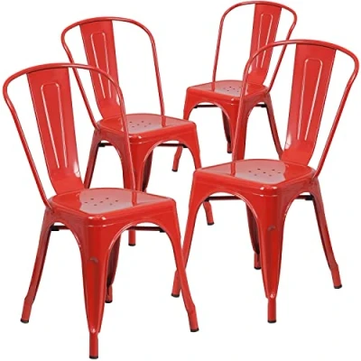 Obrázek Flash Furniture Stuhl, stapelbar, Handelsgüte, Metall, für drinnen und draußen, Kunststoff, Gummi, Rot, 4 Stück