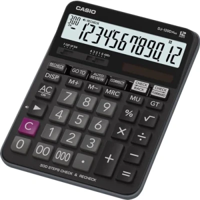 Obrázek CASIO Stolní kalkulačka DJ 120DPLUS, 12místná paměť, celkový počet pamětí, nastavení zaoblení, provoz na solární / baterie