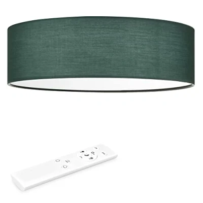 Obrázek Navaris LED stropní svítidlo 40 cm kulaté designový látkový potah tmavě zelená světlo stmívatelné se změnou teploty barev a dálkovým ovládáním max 22 W 970 lumenů