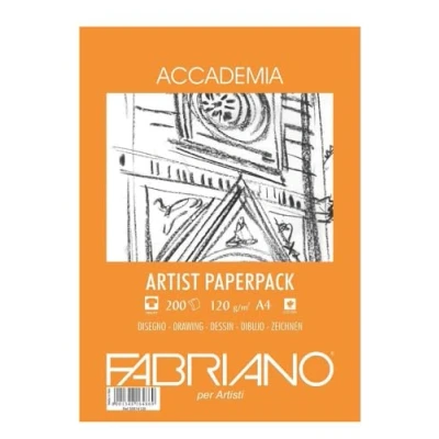 Obrázek Kreslicí papír Honsell 50814120 Fabriano Accademia, blokové lepidlo, 120 g/m², DIN A4, 200 listů, matná, bez obsahu kyselin a stárnutí, velmi odolné proti gumám