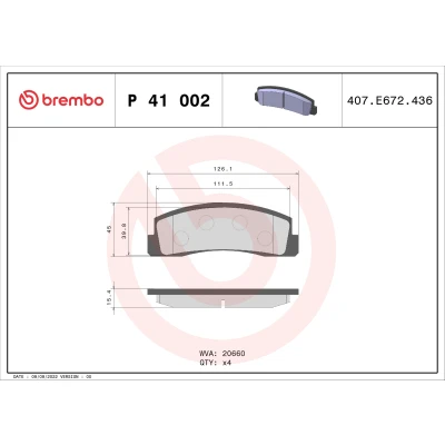Obrázek Brembo P41002 přední brzdové destičky, počet 4