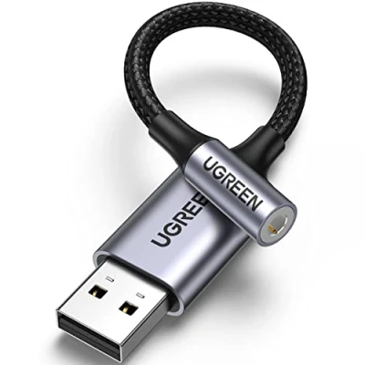 Obrázek UGREEN USB na 3. 5mm jack adaptér zvuková karta pro počítač, PS5, Switch, reproduktor, mikrofon 4pólový TRRS