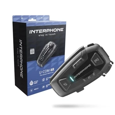 Obrázek INTERPHONE U Com8R jednotlivé balení motocyklový intercom s komunikací Mesh 2.0, až 24 řidičů, vzdálenost 1,6 km, výdrž baterie 18 hodin, kompatibilní TFT a GPS, 40mm HD reproduktory