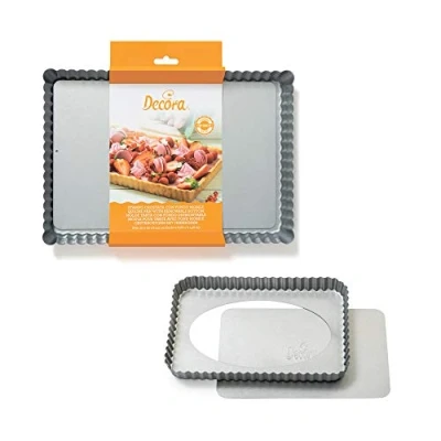 Obrázek Decora 0070027 0070025 Rechteckige Tortenform mit beweglichem Boden, 32 x 22 H 3,5 cm, Legierter Stahl, 150 Grams, Grau