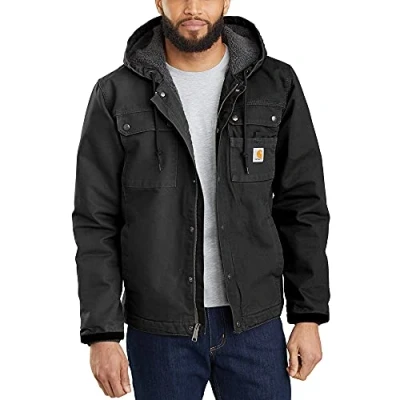 Obrázek Carhartt Pánská Volná pracovní bunda z vyprané plachtoviny s podšívkou Sherpa oblečení, černá