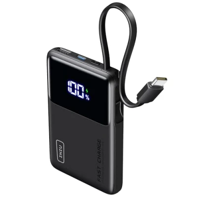 Obrázek INIU powerbanka 45 W, 10 000 mAh tenká s integrovaným kabelem USB C, vysokorychlostní přenosná nabíječka C In&amp;Out, balení baterií pro iPhone 16 15 14 13 Samsung Xiaomi MacBook