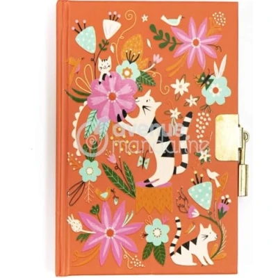 Obrázek Avenue Mandarine CO206C Un Journal intime 240 Pages lignées 11x14 cm Avec fermeture cadenas, Chats et Fleurs Cats Verbrauchsmaterialien, Katzen und Blumen, 120 Blatt