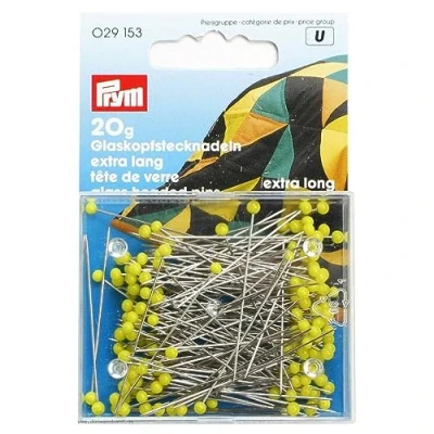 Obrázek Prym skleněné špendlíky 20 g, ocel, 0,60 x 43 mm, žluté jehlice, 0,6 mm
