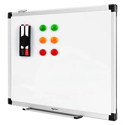 Obrázek Amazon Basics Magnetická bílá tabule s odkládací plochou na tužku a hliníkovými lištami, lze za sucha stírat, 60 cm x 45 (Š V),