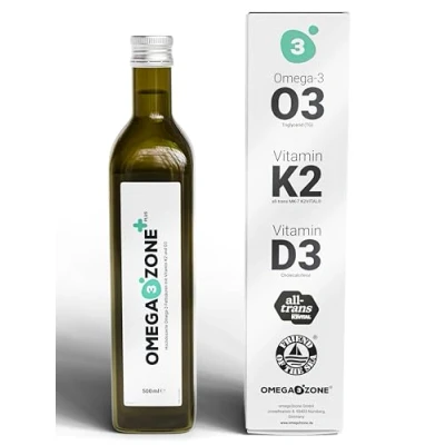 Obrázek omega3zone Prémiový omega 3 olej s vitaminem D3 K2 vysoce koncentrovaný rybí vitamínem D3K2 All trans MK 7 840 mg v jedné porci laboratorně testováno a německá výroba citronová