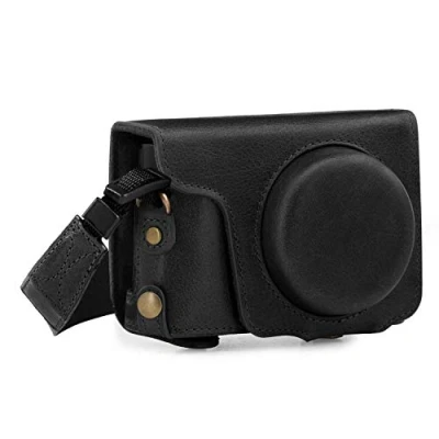 Obrázek MegaGear Panasonic Lumix DC TZ100, TZ200 Ever Ready pouzdro na fotoaparát z pravé kůže s popruhem černé