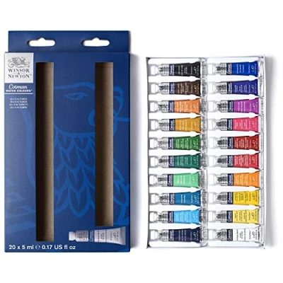 Obrázek Winsor &amp; Newton 390665 Cotman sada akvarelových barev, vynikající transparentnost, barevná síla a vlastnosti zpracování pro živé barvy začátečníky 20 barev v 5 ml tubách