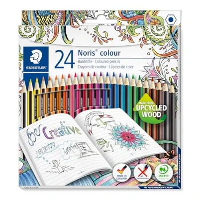 Obrázek STAEDTLER Pastelky Noris colour, protiskluzový měkký povrch, vysoká odolnost proti zlomení, intenzivní barvy, šestihranný formát, 24 barevných tužek v kartonovém pouzdře, exkluzivní Johanna Basford Edition, 185 C24JB